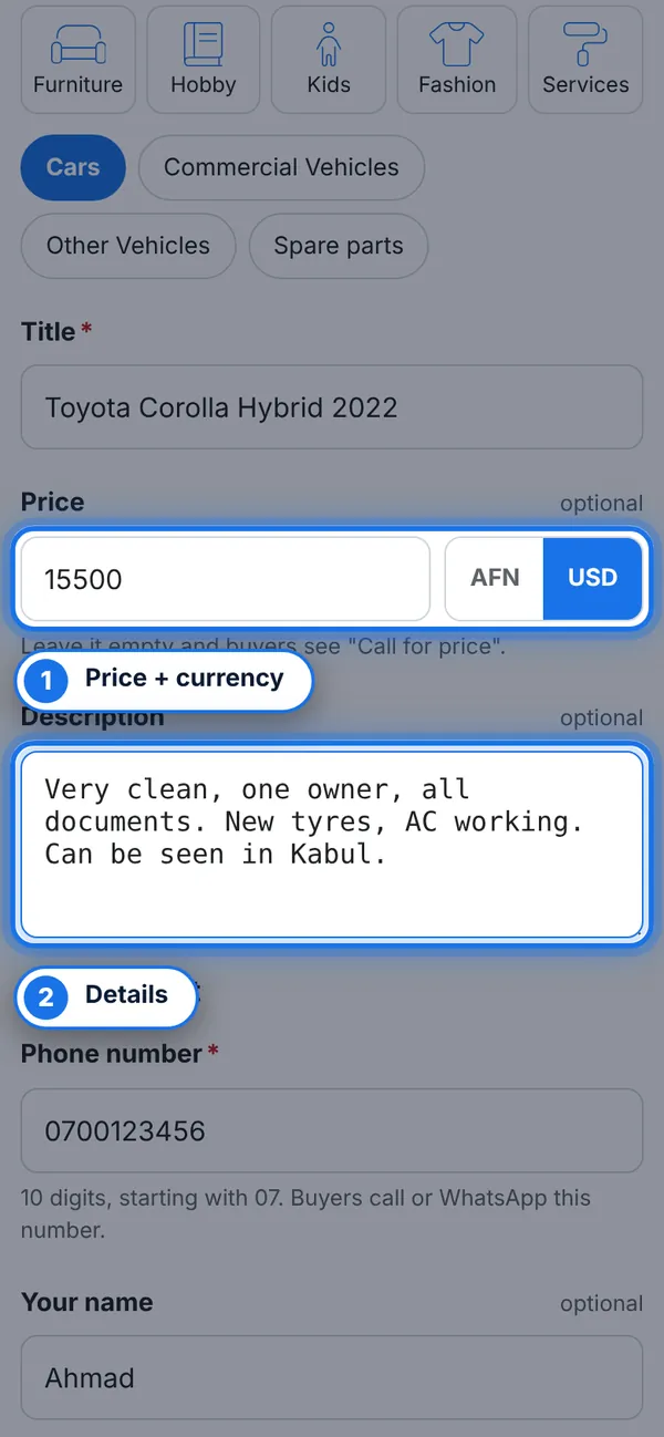 Price and description
