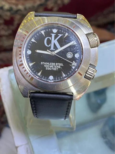 Swiss CK Wristwatch Steel Leather Strap